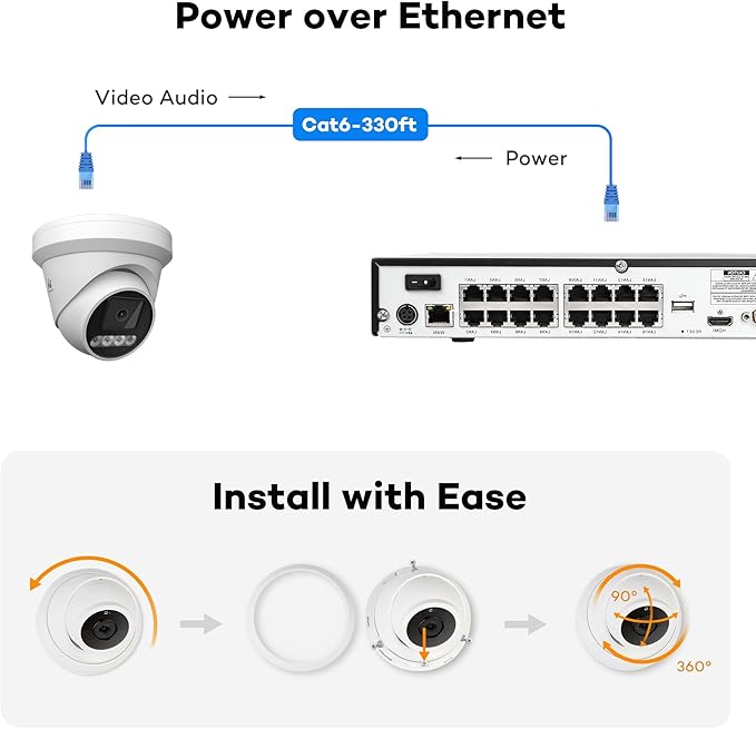 ONWOTE 5MP PoE IP Security Camera, 2 Way Audio, Smart Color Night Vision, AI Human Vehicle Detection, 122° Wide View, Indoor/Outdoor, Commercial Wired CCTV for Business Home, Add-on to PoE NVR System