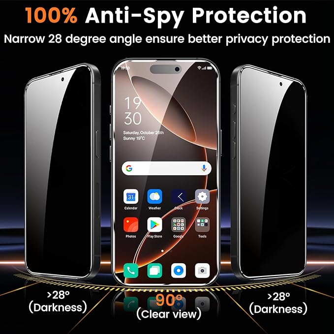 Lesakit 4+4 Pack Privacy Screen Protector for iPhone 16 Pro Max 6.9-Inch with 4 Pack Camera Lens Protector, Anti Spy Tempered Glass Film 9H Hardness Case Friendly