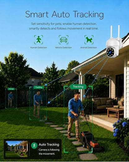 CAMCAMP Wireless Security Camera System Outdoor 8 Cameras for Home Security | Plug-in Powered, Smart Auto Tracking Pan&Tilt, 1080P Cam WiFi Pro 16CH NVR 500GB No Monthly Fee Color Night Vision 2-Way Talk