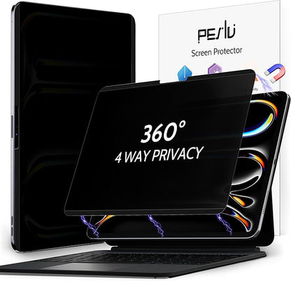 Peslv 4-Way Magnetic Privacy Screen for iPad Pro 13 Inch M4/M5 [2024/2025 7/8th Gen], 360 Removable Anti Blue Light Glare Spy Filter, High Sensitive Bubble-Free Black Security Screen Protector