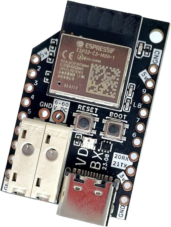 FLIP_C3 ESP32 with 60v DC Buck 5V 2A 10W ESPHome TASMOTA WLED Compatible - for Home Assistant - WS2812b 12 24 48 Off Grid Solar Battery Lithium