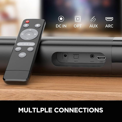 Sound Bar for Smart TV, 80W Soundbar with Bluetooth/ARC/Opt/AUX Connect, Auto Volume Boost, 3 Equalizer Modes, 2 in 1 Detachable Soundbar for TV/PC/Gaming/Projectors