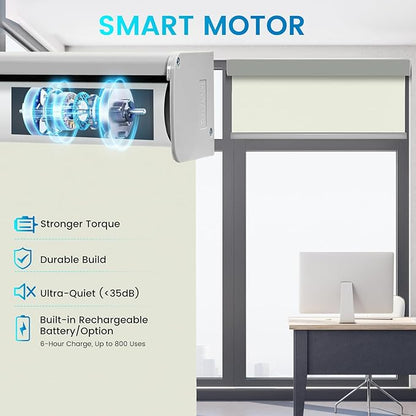 Motorized 100% Blackout Roller Shade – Custom Smart Blinds with Remote, Rechargeable Battery or Plug-in Motor, Tuya WiFi Optional, Home & Office Automatic Window Shades (Medium Champagne/CH9441)