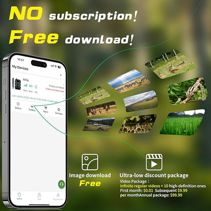 Cellular Trail Camera Subscription-Free, 4G LTE Cam, 1296P HD, 60MP, Low-Glow IR Night Vision, Fast Trigger Speed, Long Battery Life & 32GB SD for Wildlife Monitoring & Property Security