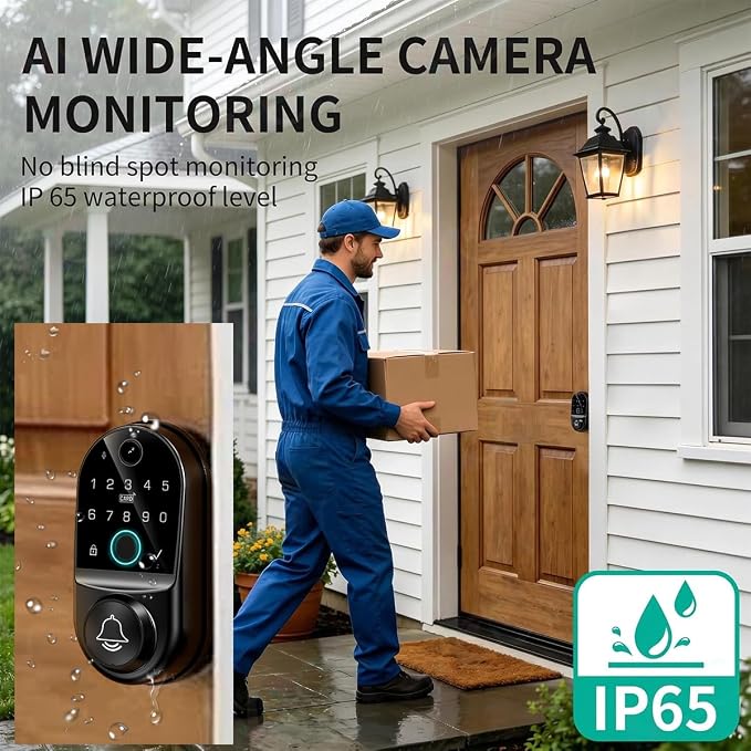 Smart Locks for Front Door: Electronic Keypad Deadbolt with Camera 1080p HD Night Vision & Built-in WiFi & Remote App Control Keyless Entry Digital Fingerprint Door Lock