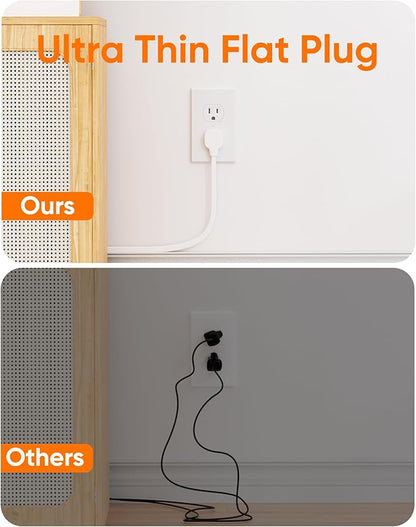 Olcorife Flat Plug Power Strip with 6 AC Outlets 4 USB Ports, 2000 Joules Surge Protector, 3FT Flat Extension Cord, Home Office Travel Dorm Room Essentials