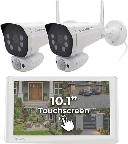 CasaCam GuardianCam Pro | 2K Wireless Security Camera System, 10.1” Touchscreen Monitor | Indoor/Outdoor Surveillance, No Monthly Fees, AI Detection, Two-Way Talk, 64GB SD, 2 Camera Kit, VS6102