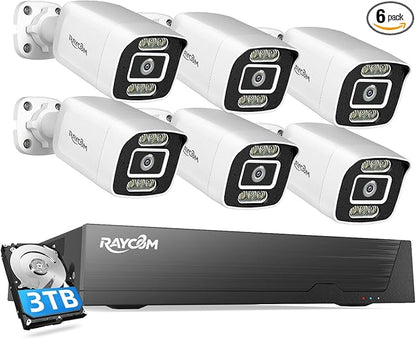 PoE Security Camera System, 6pcs Wired 5MP Outdoor IP Cameras with Color Night Vision, AI Human Detection, Two-Way Audio, 4K 8CH NVR with 3TB HDD for 24-7 Recording, No Monthly Fee