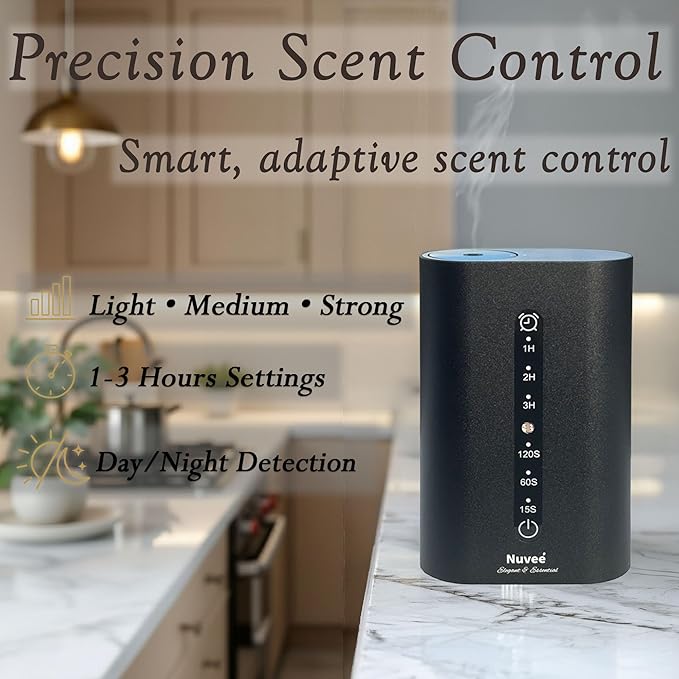 Wall Plug-in Waterless Essential Oil Diffuser, Smart Cold Air Scent Diffuser for Home, App-Controlled, 600 Sq Ft Coverage, Odor Eliminator, Includes 50ml My Way Aromatherapy Oil (Black)