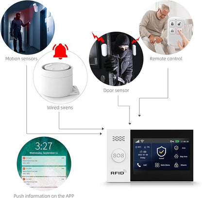 PGST Home Security System, Home Alarm System Wireless Touch Screen Motion Detection, Door and Window Alarms for Home, Wireless Siren, Remotes, Phone App, for Villa Home Apartment