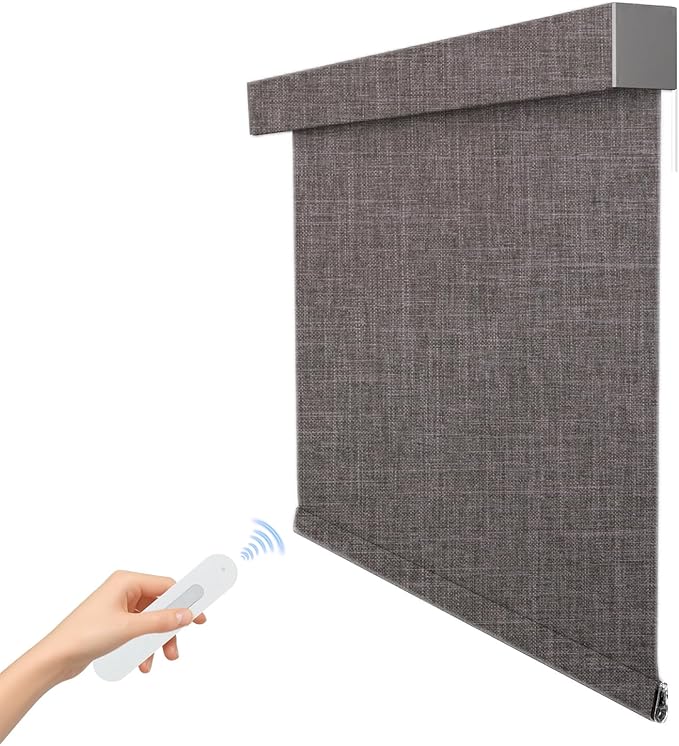 Smart Remote-Controlled Electric Roller Blinds,Motorized Blinds with Remote,100% Blackout Smart Roller Blinds Compatible with Apple Homekit Google Home and Alexa Via HUB (Dark Gray, W23''×H72'')