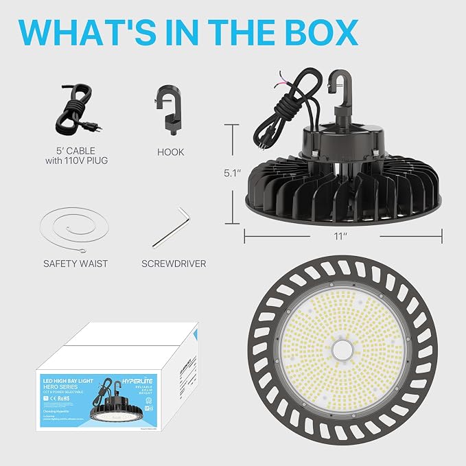 HYPERLITE UFO LED High Bay Light: 250W 36,250LM (145LM/W) 1-10V Dimmable, UL Listed 4000K High Bay LED Light for Shop Shopping Mall Exhibition Hall, Alternative to 1000W MH/HPS, 5-Year WNTY