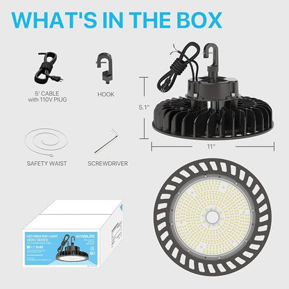 HYPERLITE UFO LED High Bay Light: 250W 36,250LM (145LM/W) 1-10V Dimmable, UL Listed 4000K High Bay LED Light for Shop Shopping Mall Exhibition Hall, Alternative to 1000W MH/HPS, 5-Year WNTY