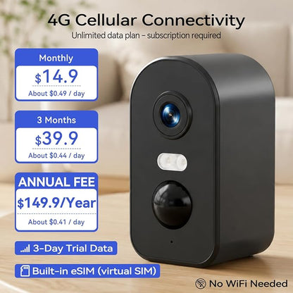 KKB 4G LTE Cellular Security Cameras Wireless Outdoor, Magnetic Mount, 2K No WiFi Security Camera Indoor Battery Powered Built-in SIM, Off-Grid Camera for RVs/Travel/Camping, Subscription Required
