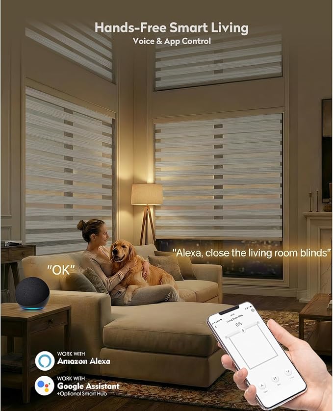 ACMEART Motorized Zebra Blinds,Smart APP & Remote Control 95% Blackout Shades,Compatible with Alexa,Custom Size Electric Window Blinds for Bedroom/Home/Office (Classical Light Beige)