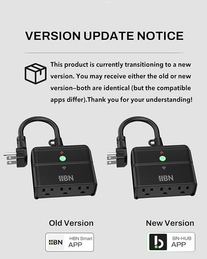 HBN Outdoor Smart Plug,Wi-Fi & Bluetooth Heavy Duty Outlet with 3 Independent Outlets,Compatible with Alexa and Google Assistant,IP44 Waterproof,Voice & APP Control Outlet,No Hub Required,ETL Listed