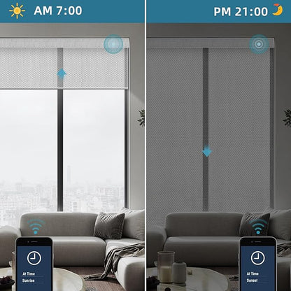 SmartWings Motorized Smart Roller Shades in Light Filtering, Electric Blinds with Remote for Windows Compatible with Alexa/Google Home/Homekit, Customized, 1% Openness Aventus Light Grey