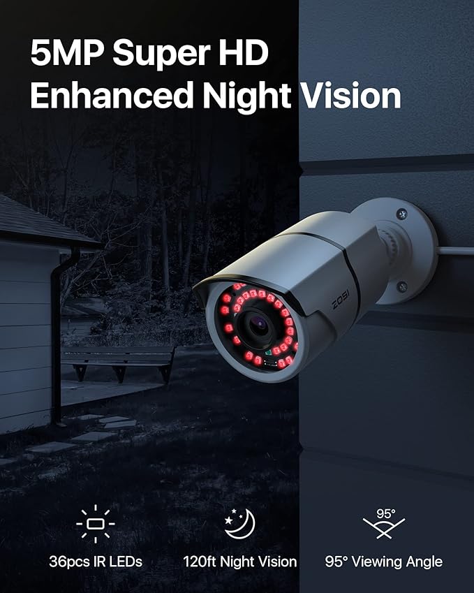 ZOSI 4K 16CH PoE Home Security Cameras System with 4TB Hard Drive,8MP 16 Channel CCTV NVR,12pcs 5MP Outdoor PoE Cameras,120ft Night Vision,Person Vehicle Detection,Remote Access,for 24/7 Recording