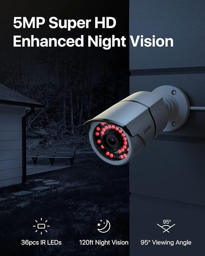 ZOSI ZG2615E 5MP POE Security Waterproof Bullet Camera with Night Vision for Outdoor Indoor Power Over Ethernet Surveillance System (Only work with ZOSI PoE NVR, Model: ZR16DK, ZR08EN, ZR08DN, ZR08PN)