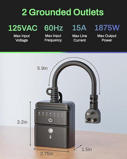 BN-LINK Outdoor Timer with Remote Control, Dusk to Dawn Light Sensor, Waterproof Plug-in Timer Outlet, 2 Grounded Outlets, 100ft Range, Perfect for Christmas & Halloween Lights, 15A 1/2HP ETL,2pack