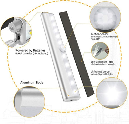 6 Pack Motion Sensor Lights, 10 LED Closet Battery Operated Lights, Stick-On Anywhere Magnetic Night Light Bar, Led Safe Light Indoor for Closet Stairs Wardrobe Under Cabinet