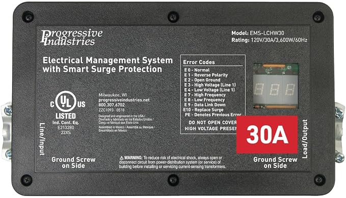 Progressive Industries EMS-LCHW30 Heavy Duty RV Surge Protector, Black, 30 Amp