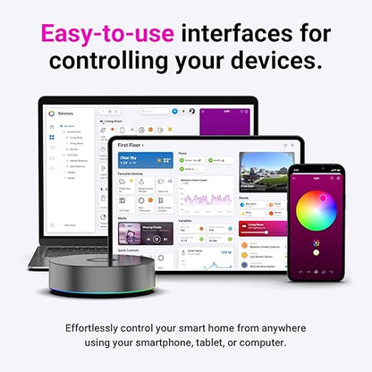 Homey Pro (2026) | Smart Hub for Home Automation – Features Z-Wave Plus, Zigbee, Wi-Fi, BLE, Infrared, Matter & Thread. Compatible with Siri, Alexa & Google Home.