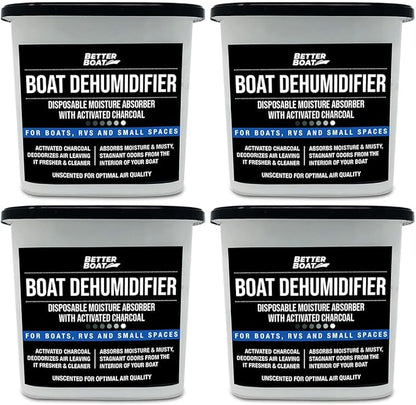 Moisture Absorber 4 Pack with Activated Charcoal Dehumidifier Bucket, Unscented Odor Absorber for Closet Basement Bathroom Boat RV, Disposable - Better Boat