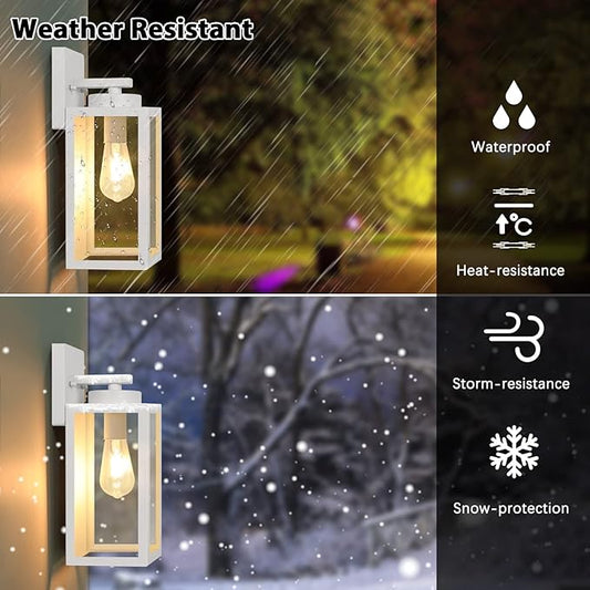 BesLowe Outdoor Wall Light Fixtures, Exterior Waterproof Wall Lanterns, Porch Sconces Lighting with E26 Sockets, Modern White Outside Lights for House Patio Front Door Entryway, 2-Pack