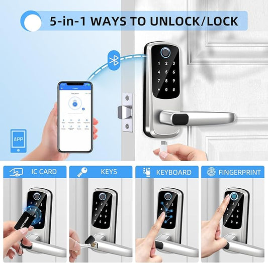 Smart Door Lock with Handle,Keyless Entry & Remote Access,Fingerprint Keypad Exterior Lock,Smart Locks for Front Door,Home,Airbnb & Rental,Electronic Deadbolt Lock,One-Time Password with TT Lock