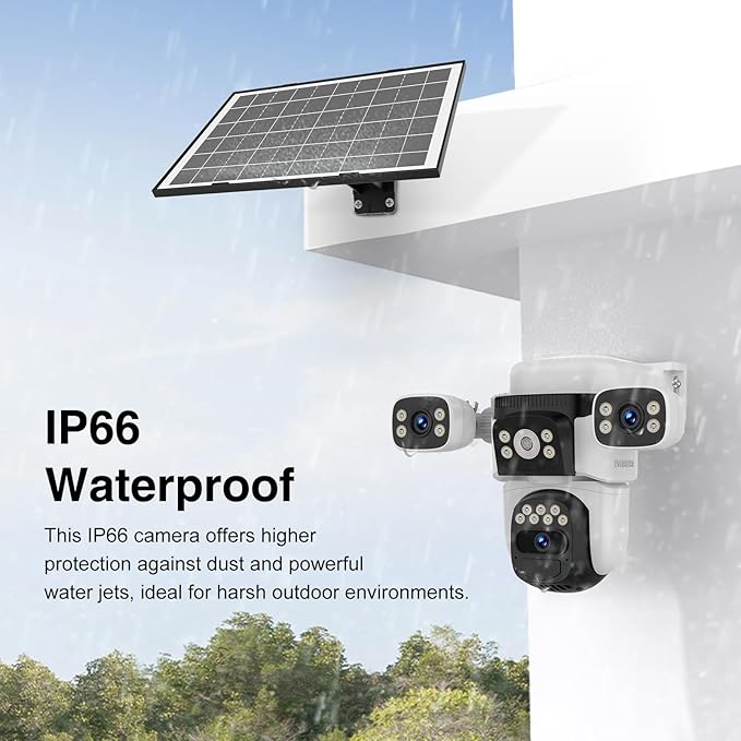 EVERSECU Solar Wireless Triple Lens WiFi PTZ Security Camera, Three Cameras in One, Side Cameras with Adjustable All-Angle Arm, 2K 360° View No Blind Spot, Auto Tracking, Spotlight, 2 Way Audio
