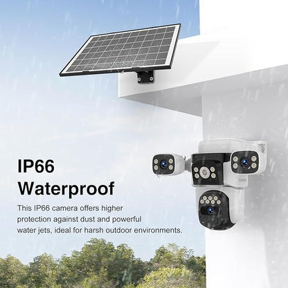 EVERSECU Solar Wireless Triple Lens WiFi PTZ Security Camera, Three Cameras in One, Side Cameras with Adjustable All-Angle Arm, 2K 360° View No Blind Spot, Auto Tracking, Spotlight, 2 Way Audio