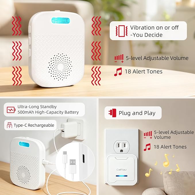 CallToU Caregiver Pager Wireless Call Button for Elderly/Senior,2026 New Version Pager with Vibration & Rechargeable,Nurse Alert System for Home Care Seniors (2 Pager and 2 Button)