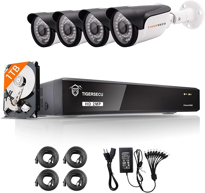 TIGERSECU 1080P 8-Channel 4-Camera DVR Security Bundle with 1TB HDD