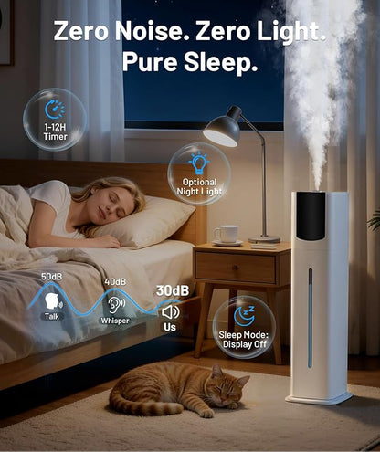AreShark 2.4 Gal/9L Humidifier for Bedroom, Large Room 500ft², Cool Mist Air Humidifiers with 75H Runtime, Humidity Setting, Easy to Clean, Top Fill, 30dB Quiet, for Plants, Adults, Nursery, Kids