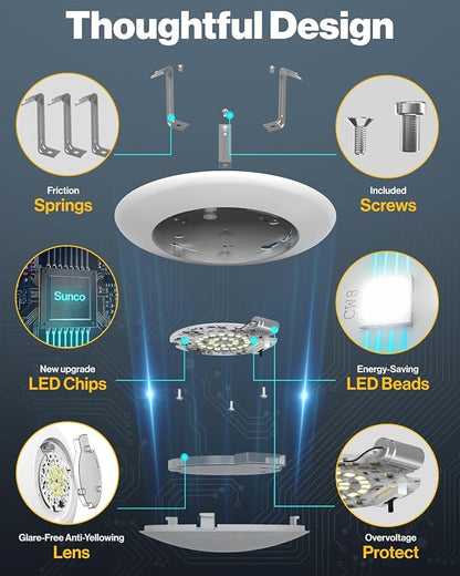 Sunco 120 Pack 4 Inch LED Disk Lights, Flush Mount Disc Recessed Ceiling Can Lighting, 650 LM, Selectable CCT 2700K/3000K/4000K/5000K/6000K, Dimmable, 10W=50W, Wet Rated ETL