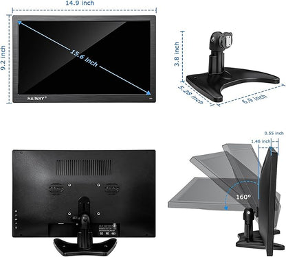 Haiway 15.6 inch Small Computer Monitor, High Resolution 1920x1080P Small hdmi Monitor with HDMI/VGA/BNC/AV/USB Port for PC, Laptop, CCTV Security Monitors with Remote Control, Built-in Speakers