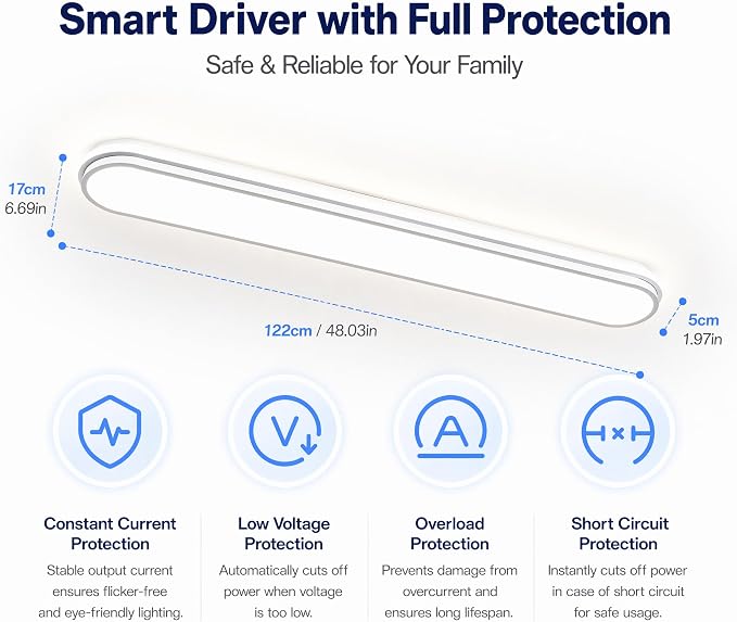 4Ft Smart Modern LED Ceiling Lights,65W Modern High Brightness Linear Flush Mount Light Fixture,48" Dimmable Led Ceiling Lamp with Remote Control for Kitchen Bedroom Living Room Hallway