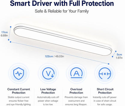 4Ft Smart Modern LED Ceiling Lights,65W Modern High Brightness Linear Flush Mount Light Fixture,48" Dimmable Led Ceiling Lamp with Remote Control for Kitchen Bedroom Living Room Hallway