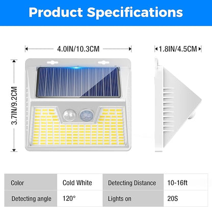 Peasur Solar Lights Outdoor Motion Sensor Waterproof, 4Pack 140LED White Solar Powered Fence Lights, 3 Modes Security Wall Lights for Garden Yard Outside Warm
