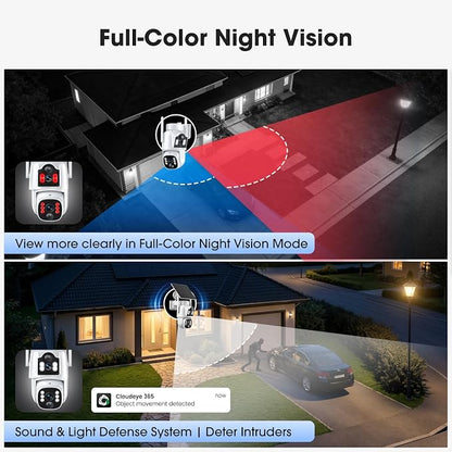 Camcamp Dual Lens Solar Security Cameras Wireless Outdoor System, 1 Camera (2 Views), 2.4/5 GHz WiFi, 2K Color Night Vision, 2-Way Audio, APP Remote, 0 Monthly Fee