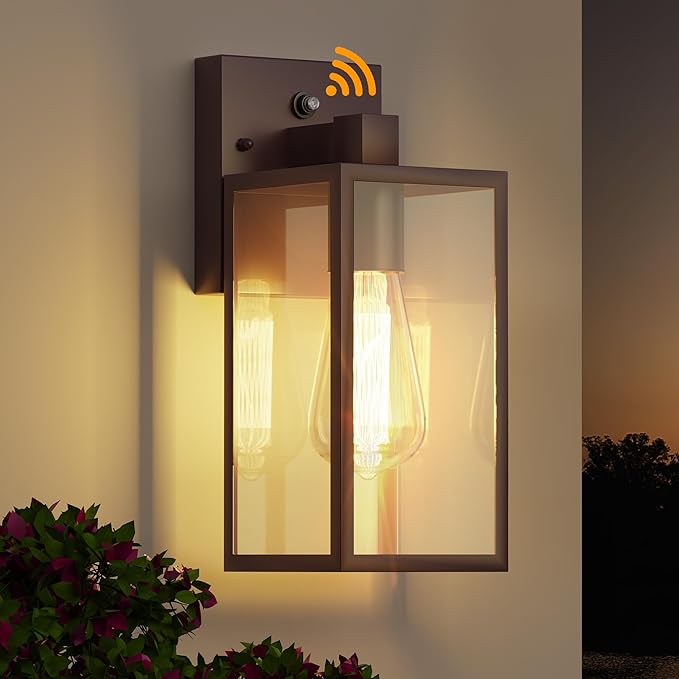 WIHTU Oil Rubbed Bronze Dusk to Dawn Porch Lights Fixtures - Outdoor Exterior Sensor Wall Sconce Lamp, Waterproof Wall Lantern, Anti Rust Coach Lights for Doorway, Garage