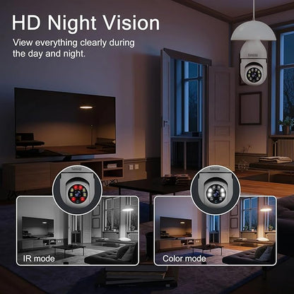 EVERSECU HD 1080P Wireless Light Bulb Security Camera, 2.4g & 5g WiFi, Motion Auto Tracking, 2 Way Audio, Smart Night Vision, Support ONVIF & RTSP, Work with Alexa, SD Card & Cloud Storage, Free App