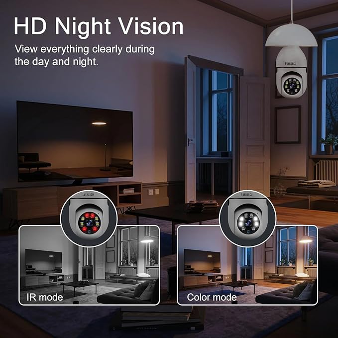 EVERSECU 4pack 1080P Wireless Light Bulb Security Camera, 2.4g & 5g WiFi, Auto Tracking, 2 Way Audio, Smart Night Vision, Support ONVIF & RTSP, Work with Alexa, SD Card & Cloud Storage, Free App