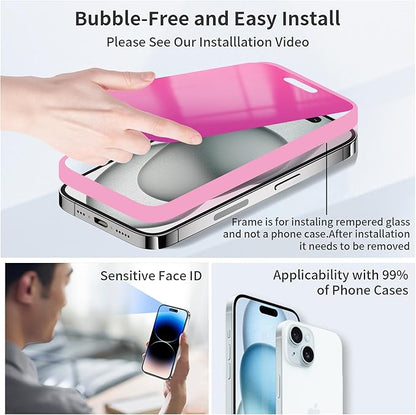 Juvraixo Compatible With iPhone 15/14 pro Privacy Screen Protector 6.1 Inch Anti Blue Light for iPhone15 Tempered Glass 28° Rose red Gradient Anti-Spy Easy Installation Full Coverage Anti-Scratch