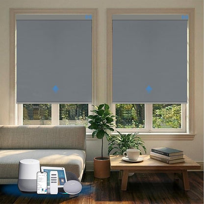 Motorized Blinds with Remote, Blackout Smart Blinds for Windows Automatic Shades Compatible with Alexa, Motorized Shades Customized for Bedroom Home Office (Blackout-Vinyl Smoky Grey)