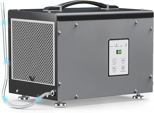 BaseAire Crawlspace Dehumidifier with Pump, Compact Dehumidifiers for Commercial, Basement and Water Damage with Drain Hose, 70 PPD, Auto Defrost, GLGR Technology, Up to 1000 Sq Ft
