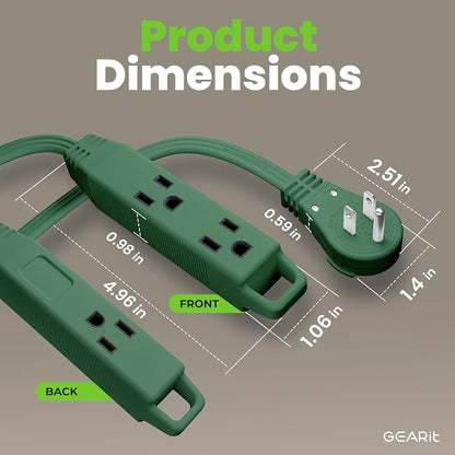 GEARit 4 ft 360° Rotating Flat Plug Extension Cord, 3 Outlet Low Profile Power Cord, 16 AWG 13A 3 Prong Grounded Indoor Cord, ETL Listed, Space-Saving for Behind Furniture, Green
