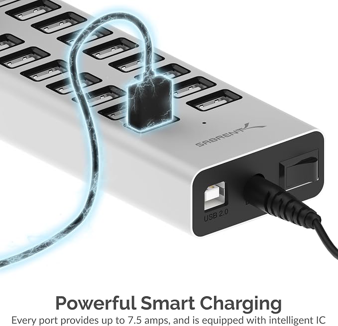SABRENT 90W 20-Port USB 2.0 Charging Station (AX-P20C) | 20 USB charging ports; 90W; includes 12V power supply; multi-device desktop charger