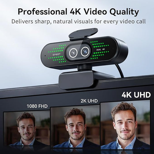 EMEET NOVA 4K Dual-Camera 4K Webcam for PC, Wide-Angle and Telephoto Cameras, Max 11X Hybrid Zoom, PDAF Focus, Remote Control, RGB Lights, Webcam with Microphone for Business or Personal Online Calls